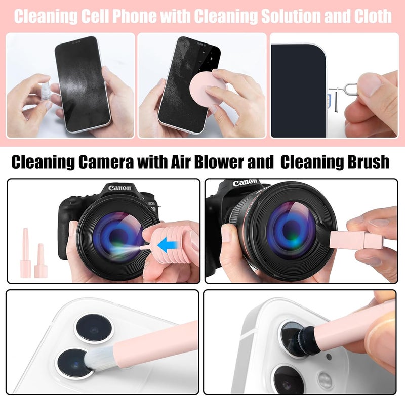 walrfid Laptop Phone Screen Cleaner Kit, Computer Keyboard Brush Cleaning Spray for iPhone AirPods MacBook iPad, 20-in-1 Electronic Device Clean Tool for Camera Earbud Car Screens (Pink) - Image 4